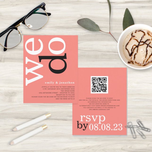 HAUSHALTSKORAL-Rose Text QR-Code Hochzeit einladen (Von Creator hochgeladen)