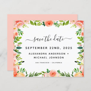 Haushaltskorallen Peach Floral Save the Date Einla