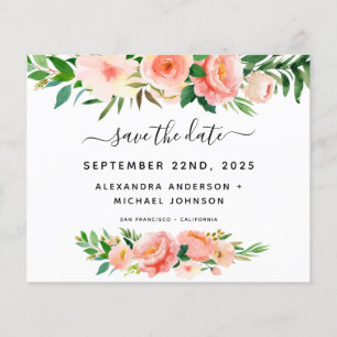 Haushaltskorallen Peach Floral Save the Date Einla Flyer