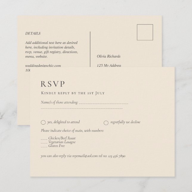 HAUSHALTSLICHTBEIGE Monochrome Hochzeit Postkarte (Vorne/Hinten)