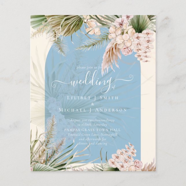 HAUSHALTSMITTEL Blaue Pfirsichpampas Grass Wedding Flyer (Vorne)