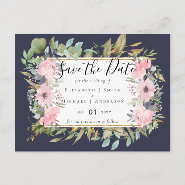HAUSHALTSMITTEL Blush Pink Floral Wedding Postkarte (Vorderseite)