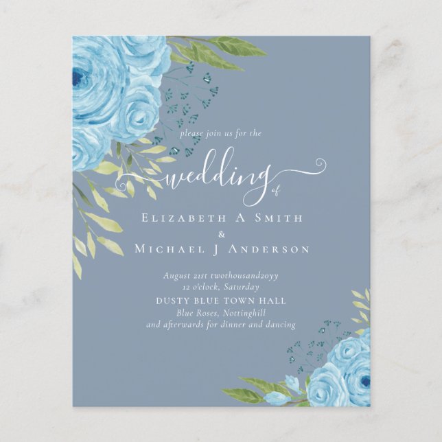HAUSHALTSMITTEL Dusty Blue Rose Hochzeitbudget (Vorderseite)