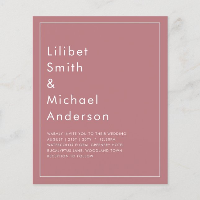 HAUSHALTSMITTEL Dusty Rose MONOCHROME Hochzeit Flyer (Vorne)