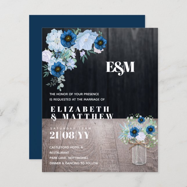 HAUSHALTSMITTEL Einladungen zu Blauen Blumenhochze (Vorne/Hinten)