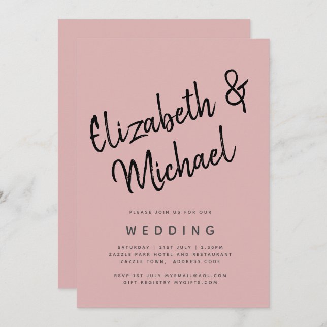 HAUSHALTSMITTEL Leichte Dusty-Rose Rosa einfarbige Einladung (Vorne/Hinten)