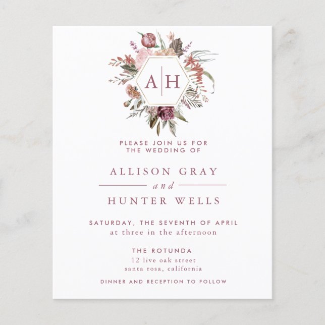 HAUSHALTSMITTEL Rose Monogram Wedding Einladung Flyer (Vorne)
