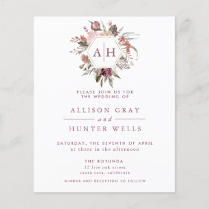 HAUSHALTSMITTEL Rose Monogram Wedding Einladung Flyer