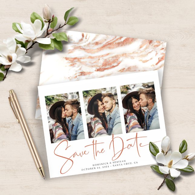 HAUSHALTSMITTEL Save the Date Ankündigung von Kupf (BUDGET Save the Date Copper Rose Gold Marble Announcements)
