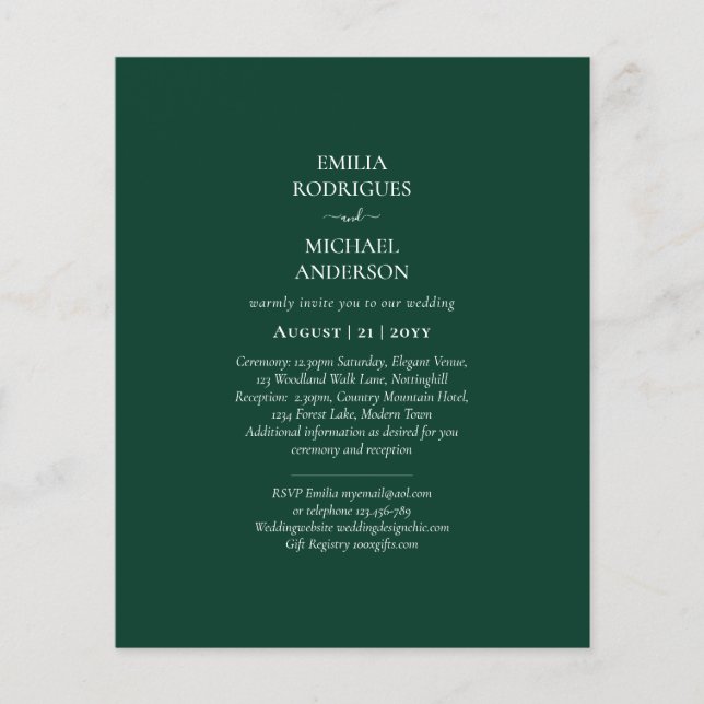 HAUSHALTSMITTEL Smaragdgrüne Monochrome Hochzeit Flyer (Vorne)