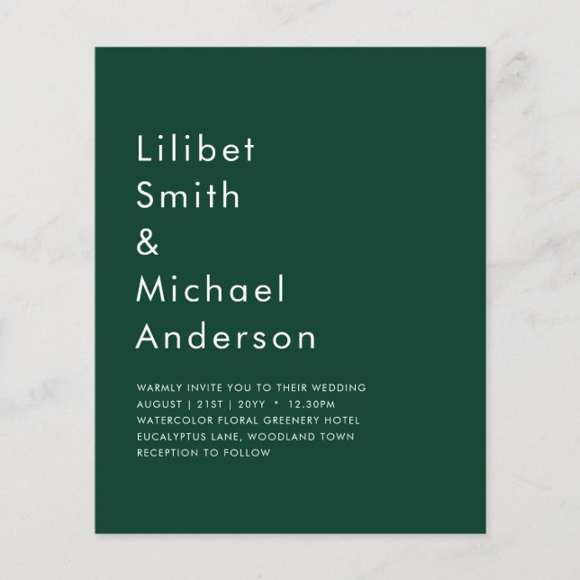 HAUSHALTSMITTEL Smaragdgrüne Monochrome Hochzeit Flyer (Vorne)