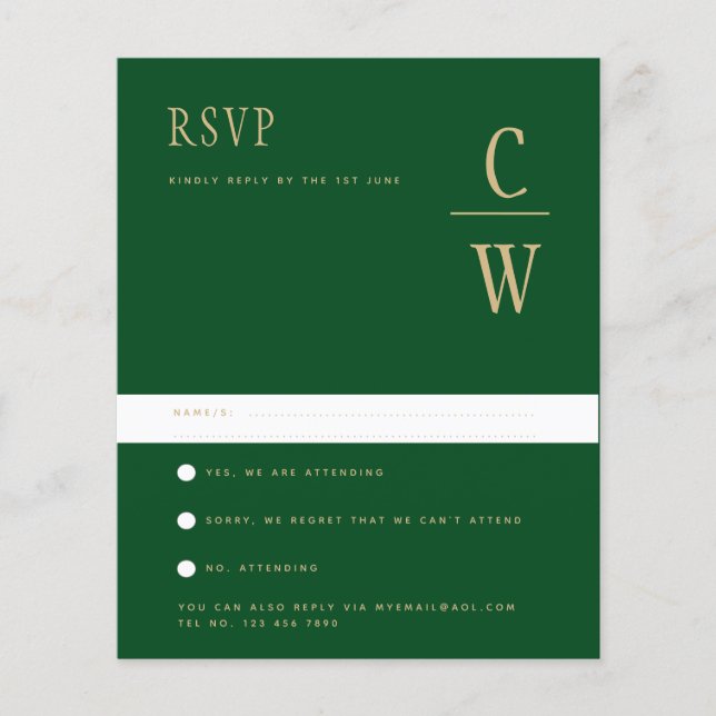 HAUSHALTSMITTEL Smarald Green Gold Wedding RSVP (Vorderseite)