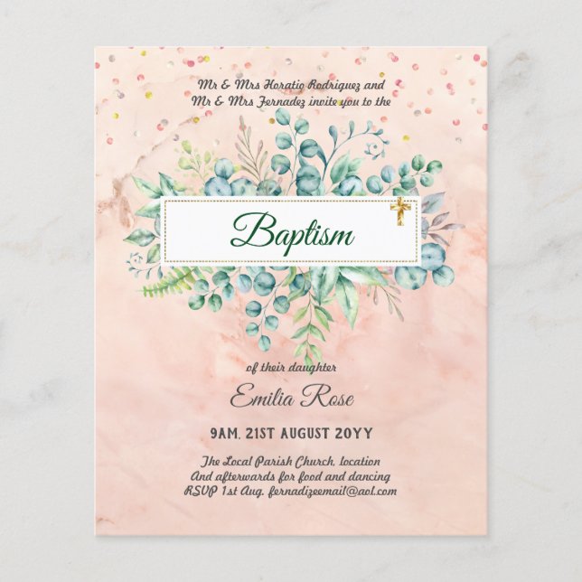 HAUSHALTSMITTEL Taufe Bautizo Bautismo GREENERY lä Flyer (Vorne)