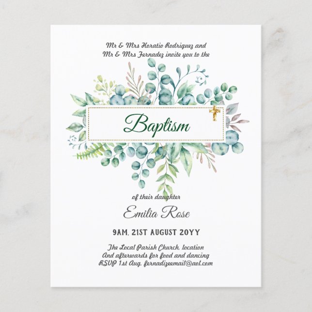 HAUSHALTSMITTEL Taufe Bautizo Bautismo GREENERY lä Flyer (Vorne)