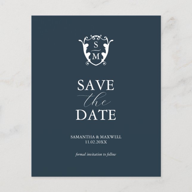 Haushaltsmonogramm Blau Save the Date Flyer (Vorne)