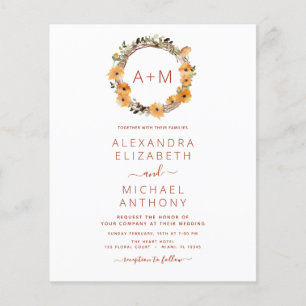 Haushaltsmonogramm Burnt Orange Floral Wedding Flyer