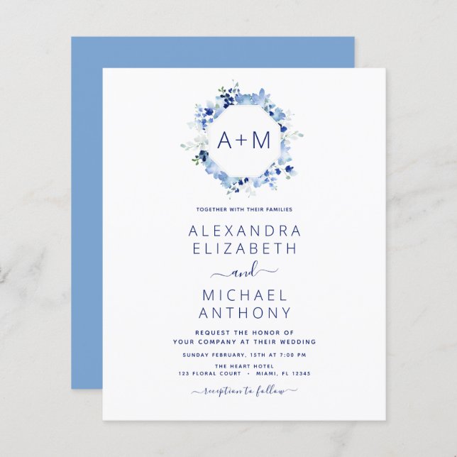 Haushaltsmonogramm Dusty Blue Floral Wedding (Vorne/Hinten)