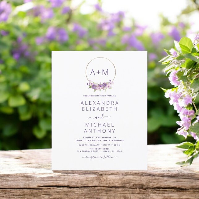 Haushaltsmonogramm floral Dusty Lila Hochzeit (Von Creator hochgeladen)