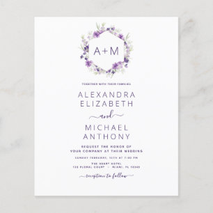 Haushaltsmonogramm floral Dusty Lila Hochzeit Flyer