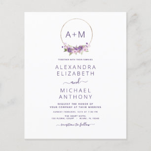 Haushaltsmonogramm floral Dusty Lila Hochzeit Flyer