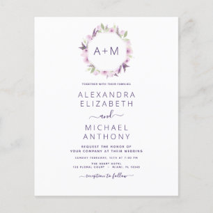 Haushaltsmonogramm floral Dusty Lila Hochzeit Flyer