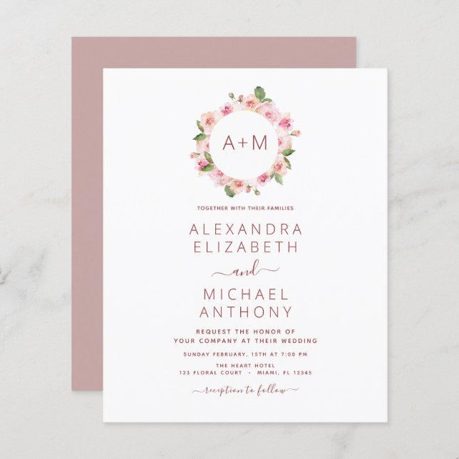 Haushaltsmonogramm Floral Dusty Rose Rosa Hochzeit (Vorne/Hinten)