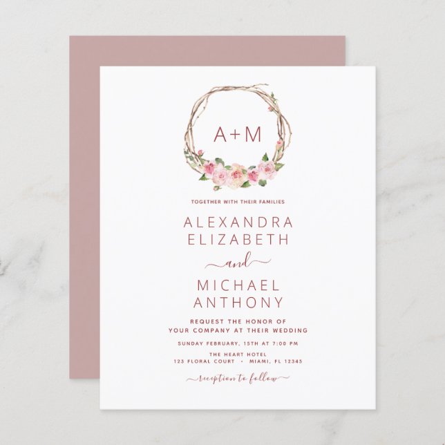 Haushaltsmonogramm Floral Dusty Rose Rosa Hochzeit (Vorne/Hinten)