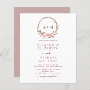 Haushaltsmonogramm Floral Dusty Rose Rosa Hochzeit