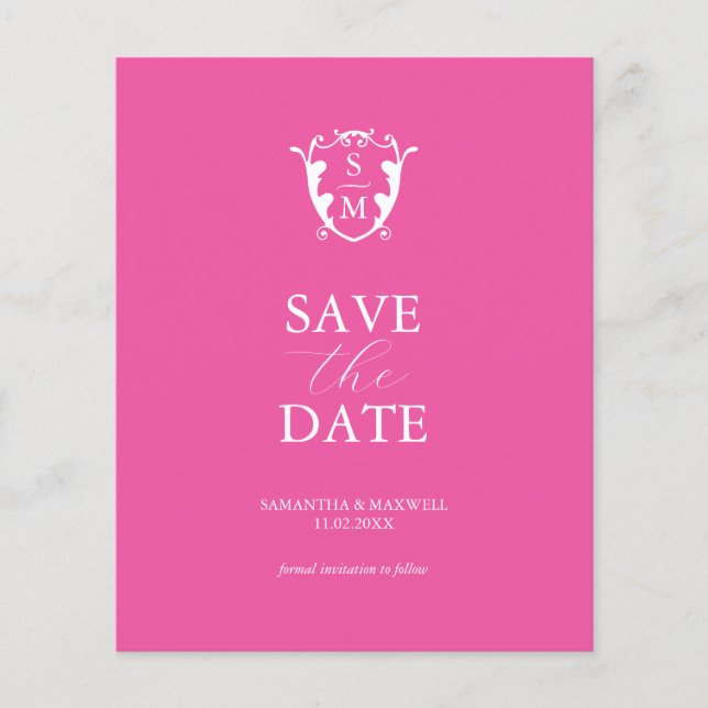 Haushaltsmonogramm Fuchsia Save the Date Flyer (Vorne)
