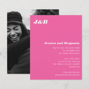 Haushaltsmonogramm Hot Pink Foto Einladung Hochzei