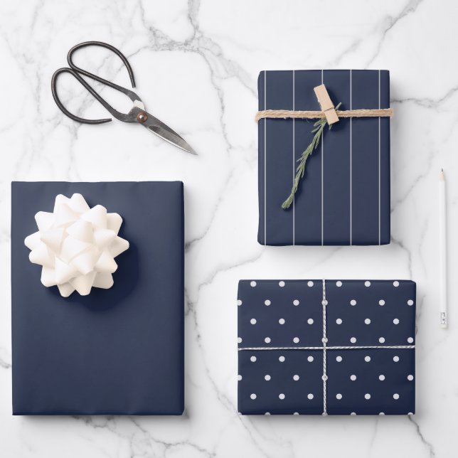 HAUSHALTSNavy Blue Monochrome WEDING Geschenkpapier Set (Vorderseite)