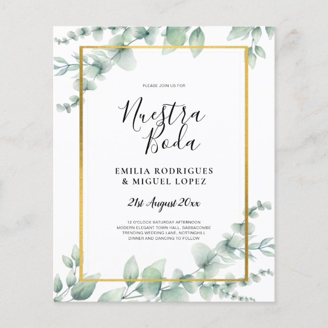 HAUSHALTSNUESTRA BODA Eucalyptus GOLD QR CODE Flyer (Vorne)