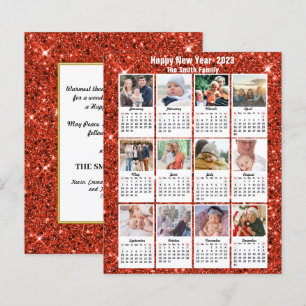 Haushaltsplan 2023 Kalender 12 Rote Glitzer-Karte