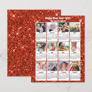 Haushaltsplan 2023 Kalender 12 Rote Glitzer-Karte