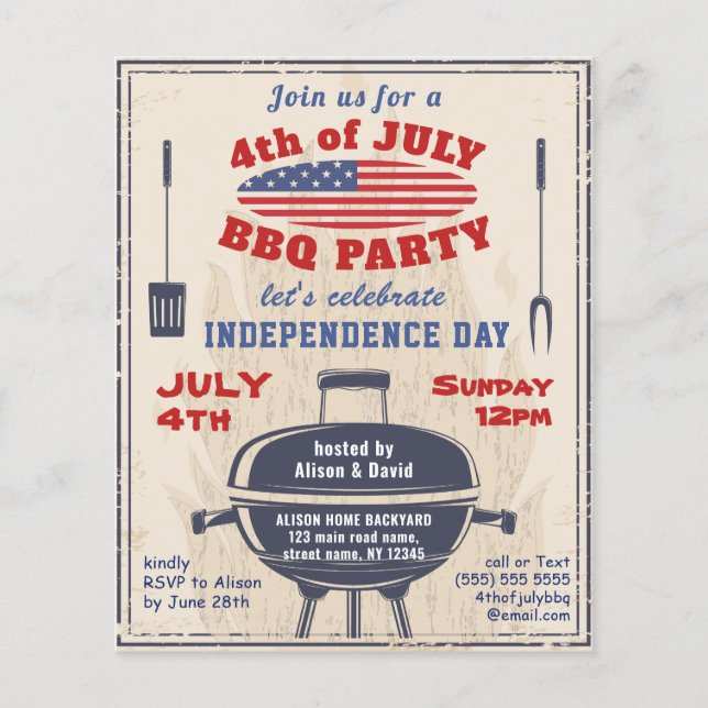 HAUSHALTSPLAN 4. JULI Vintage GRILLEN Party Einlad (Vorderseite)