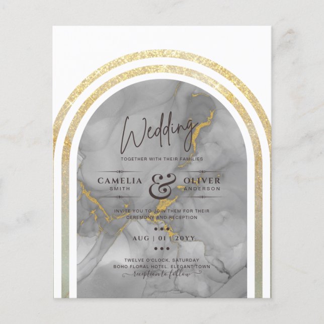 HAUSHALTSPLAN All-in-1 Gray Gold Arch Modern Weddi Flyer (Vorne)