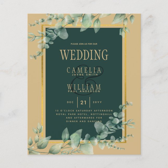 HAUSHALTSPLAN Eukalyptus WEDD GOLD QR CODE EINLADE Flyer (Vorne)