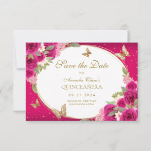 HAUSHALTSPLAN Floral Pink Gold Schmetterling Quinc Mitteilungskarte