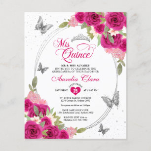 HAUSHALTSPLAN Floral Pink Silber Schmetterling Qui