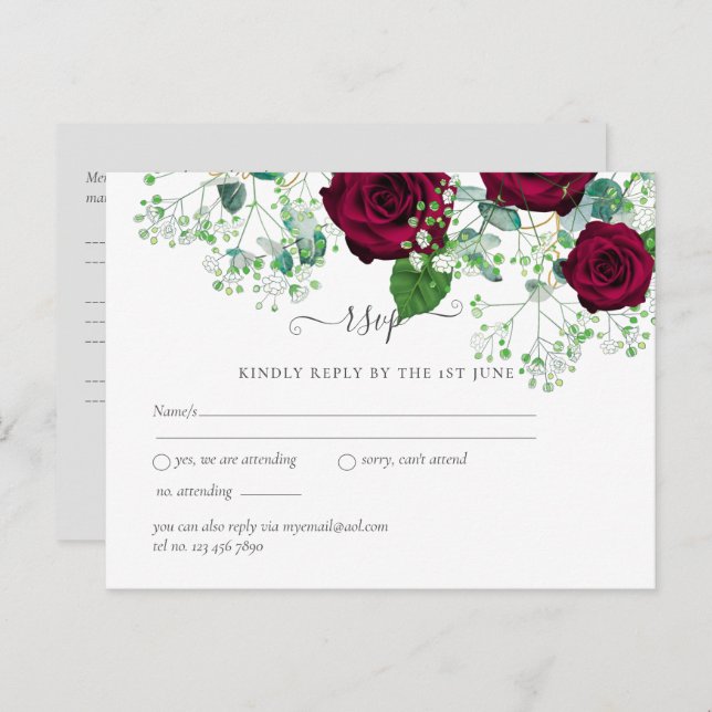 HAUSHALTSPOLITISCHE Rote Rosen Gypsophila WEDING Postkarte (Vorne/Hinten)