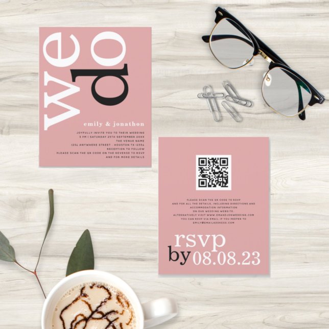 HAUSHALTSQR-Code Dusty Rose Text Hochzeit einladen (Von Creator hochgeladen)