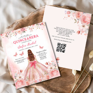 Haushaltsquinceñera QR Code Rosa Blütenrot Flyer