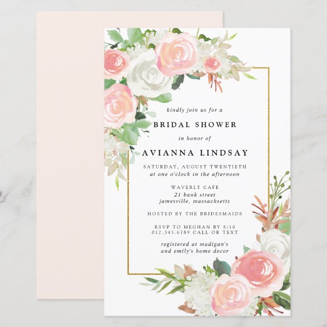 Haushaltsrosa Brautdusche Weiß Blütendusche Einlad (Vorne/Hinten)