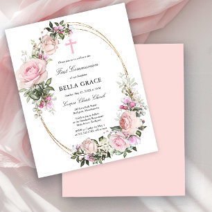 Haushaltsrosa Rose Floral Erste Kommune Einladung