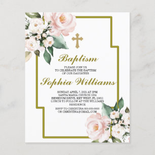 Haushaltsrosa und weiße Taufe İnvitation