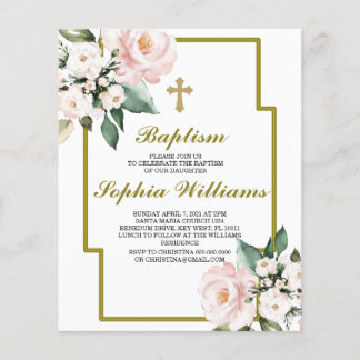 Haushaltsrosa und weiße Taufe İnvitation