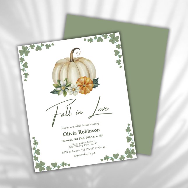 Haushaltsrückgang Liebe Pumpkin Brautparty Einladu (Budget Fall in Love Greenery Pumpkin Bridal Shower Invitation   )