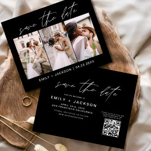 Haushaltsschwarzer QR-Code - Save the Date 3 Foto Flyer