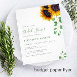 Haushaltssonnenblumen Eukalyptus-Brautparty Flyer<br><div class="desc">Rustikal elegante Aquarelltusblumen Blätter und Sonnenblumen Brautparty modernen BUDGET erschwinglichen Einladung FLYER mit einem chic grünen Typografie-Skript. BITTE LESEN SIE DIES VOR DEM KAUF! Dies ist eine preisgünstige Karte, die auf einem FLYER gedruckt wird. Bitte beachten Sie, dass das BUDGET PAPER DÜNN ist - Sie können diese Karte aktualisieren, um...</div>