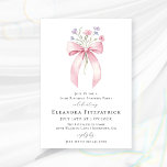 HAUSHALTSÜBERRASCHENDES PARTY 60. Geburtstagskugel Einladung<br><div class="desc">Ein feminin rosa Coquette Bogen ist mit kleinen rosa und lila Wildblumen geschmückt.</div>
